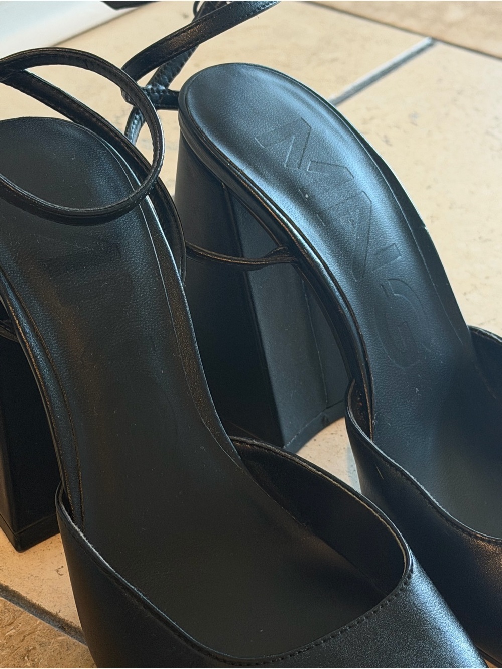 Mango Black Strappy Block Heel Sandals